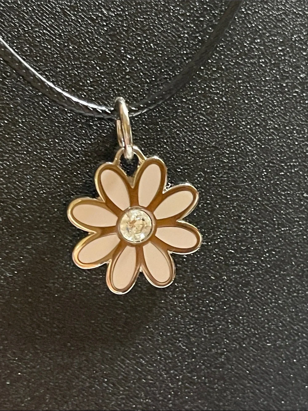 Coach Pale Pink Enamel Daisy Pendant Necklace